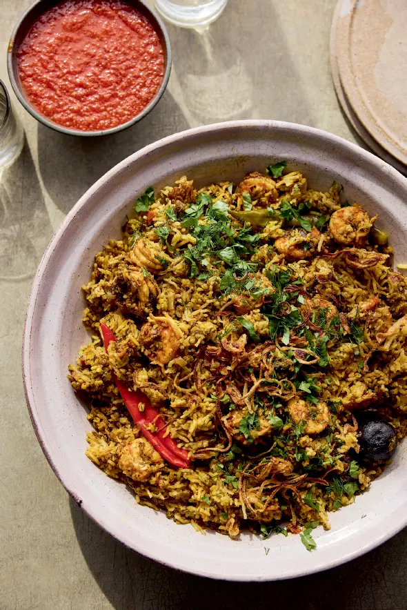 Emmawash : riz épicé aux haricots mungo et crevettes