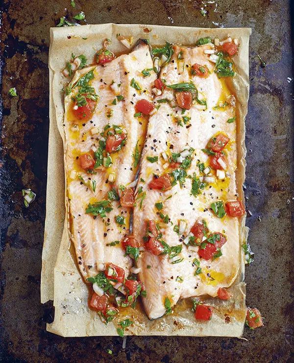 Filets de truite grillés, sauce vierge