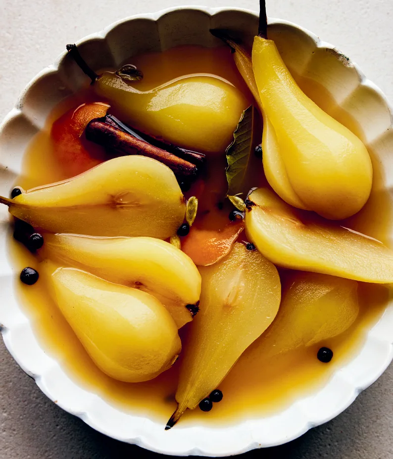 Poires pochées au riesling